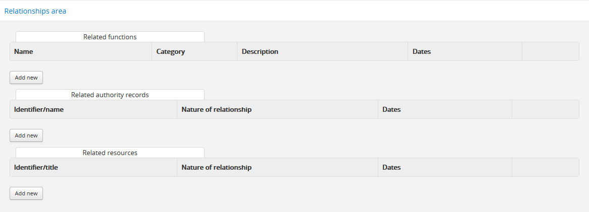 An image of the data entry fields in the ISDF Relationships area.