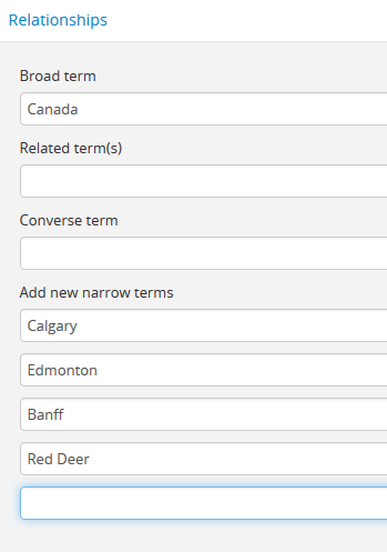 An example of adding new narrower terms to a place term
