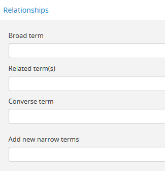 The edit fields available in the terms edit page Relationships area
