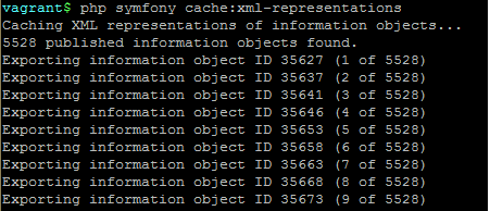 An example of the console's output when running the cache xml task