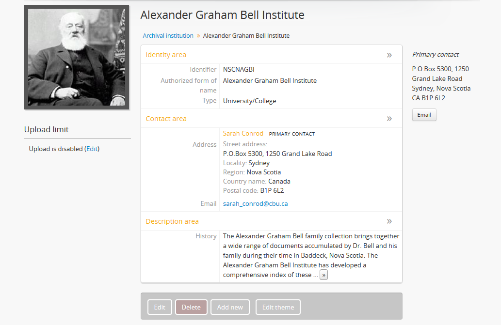 An image of an archival institution with an uploaded logo