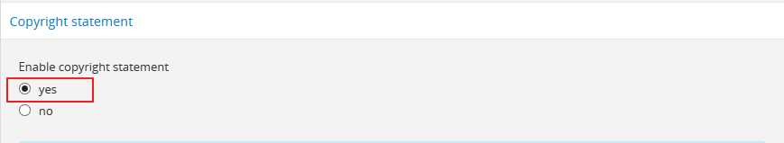 An image of the radio button enabling the Copyright statement