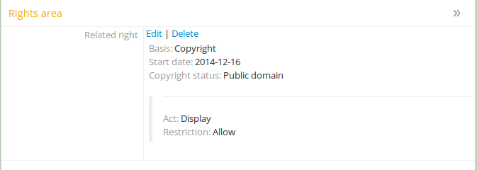 Example rights records when displayed is Allowed