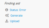 An image of an error message in the Finding aid section
