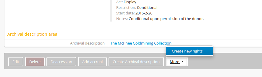 Access Create New Rights link through the button block