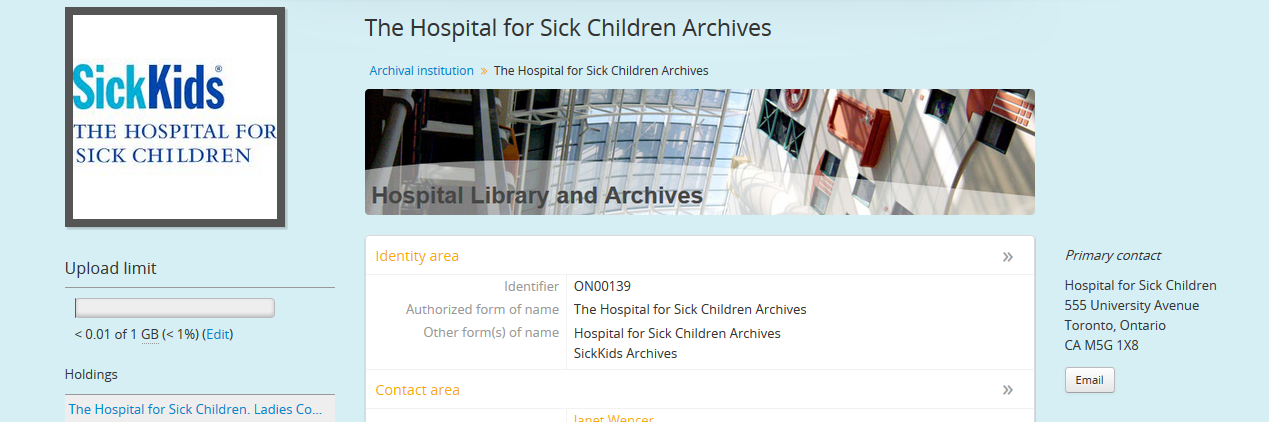 An example of a themed archival institution page