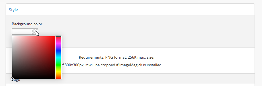 An image of the color picker in the Edit Theme page