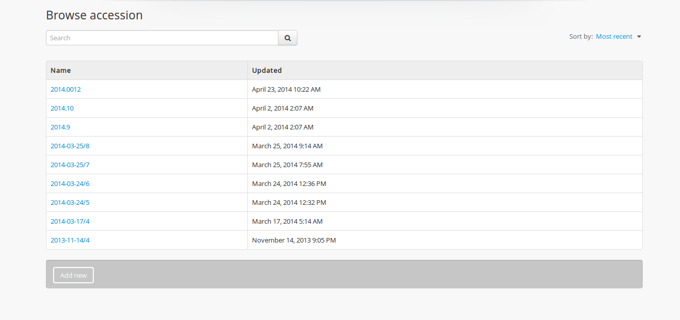 Browsing all accession records.