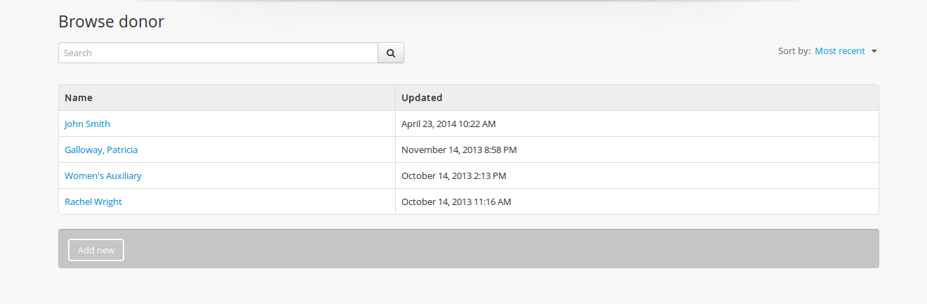 Browsing all donor records.