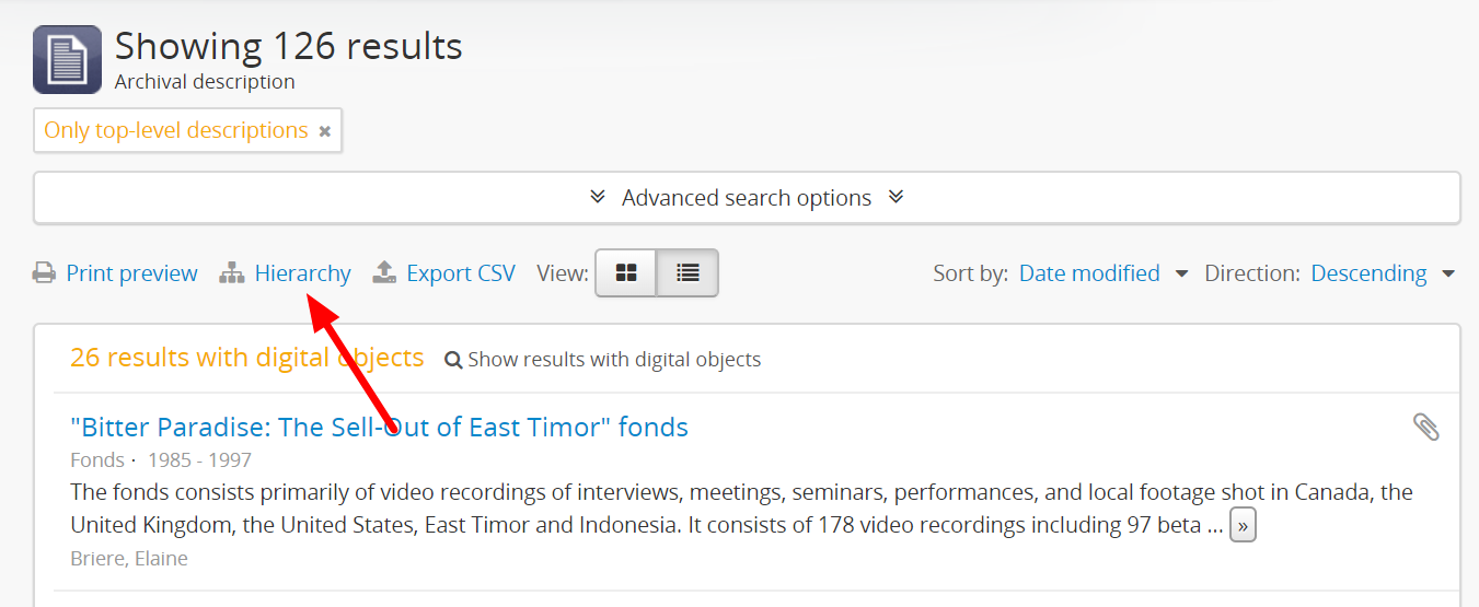 Browse hierarchy choice