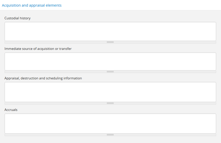 Data entry fields in the DACS acquisition and appraisal elements