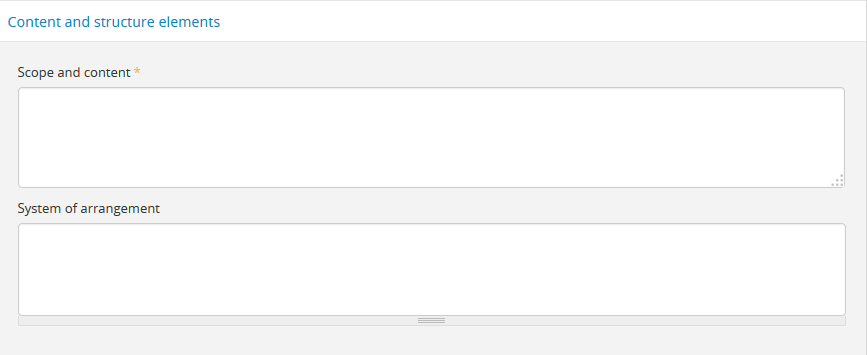 Data entry fields in the DACS content and structure elements.