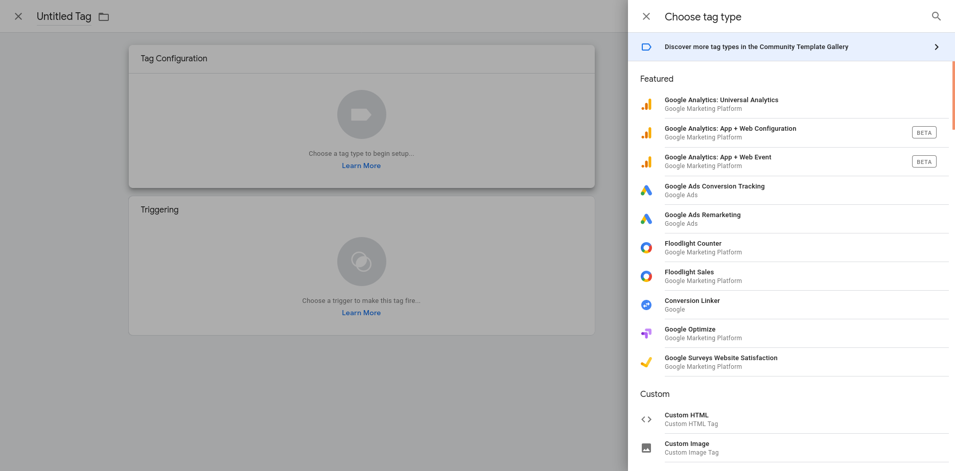 Google Tag Manager Tags configuration panel