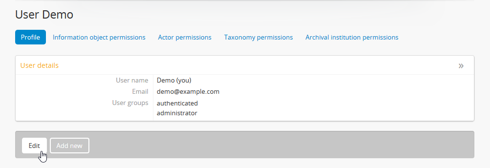 An image of a administrator's profile page in view mode