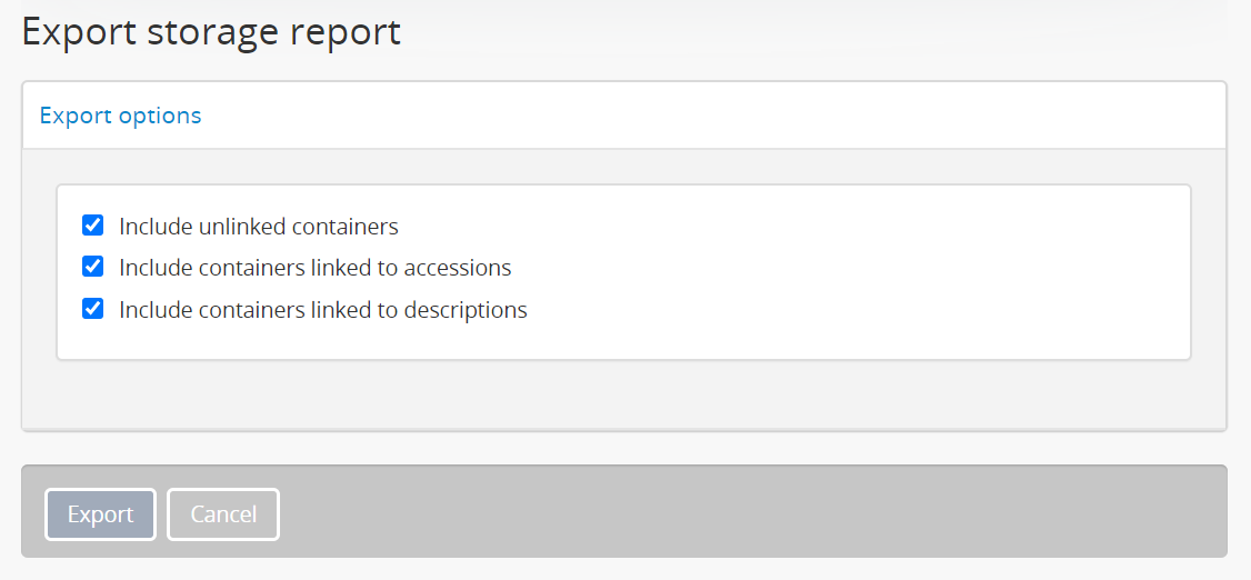An image showing the configuration options on the storage report export page