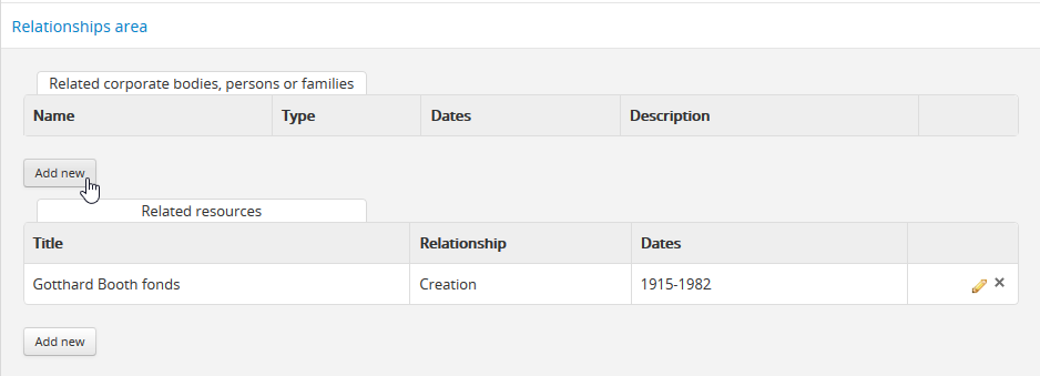 An image of the Relationships area in an authority record