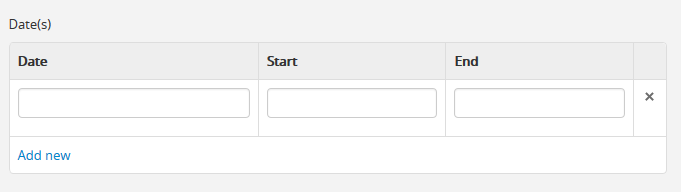 An image of the data entry fields in the DC dates elements
