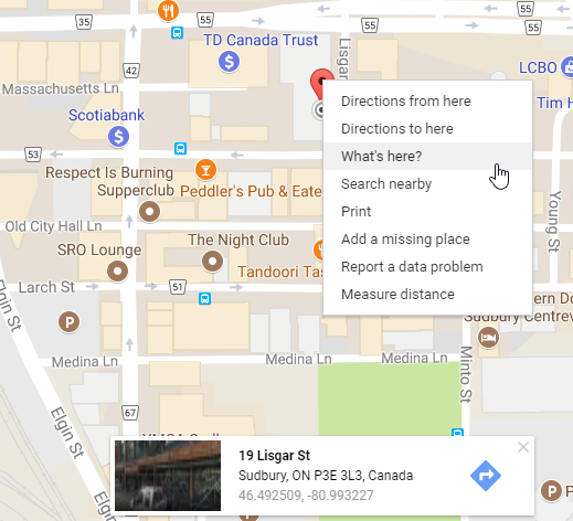 Finding lat and long values with Google Maps
