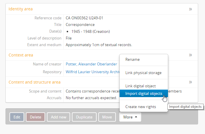 An image of the options in the More button located in the button block