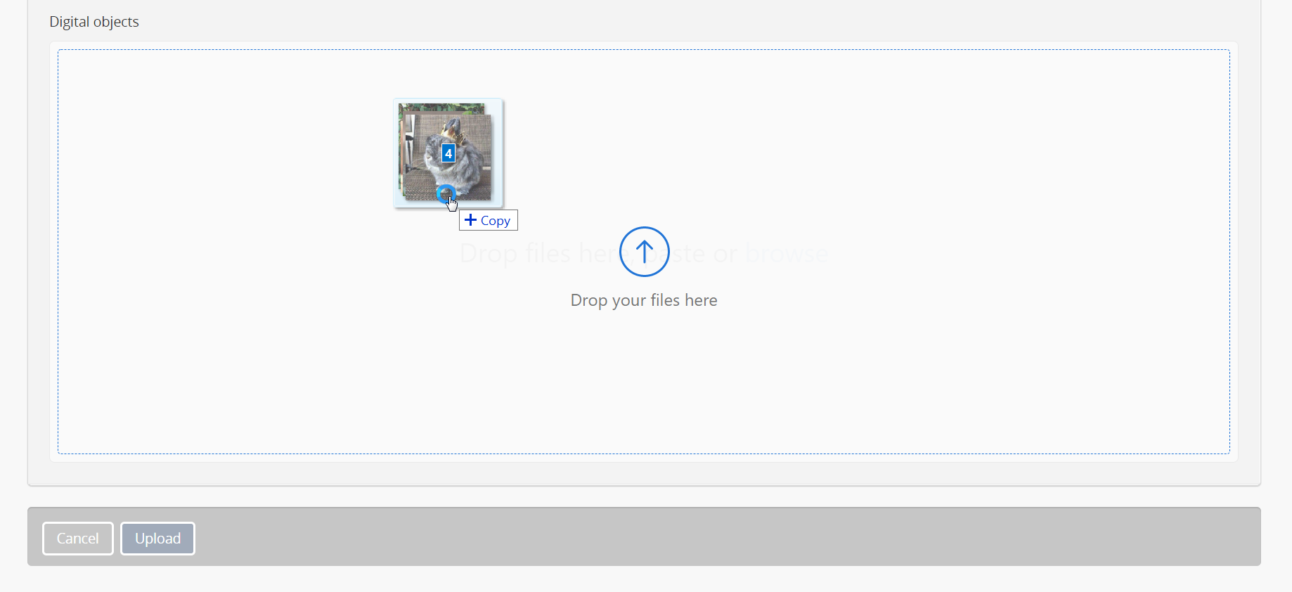 Dragging digital objects into AtoM's multi-uploader