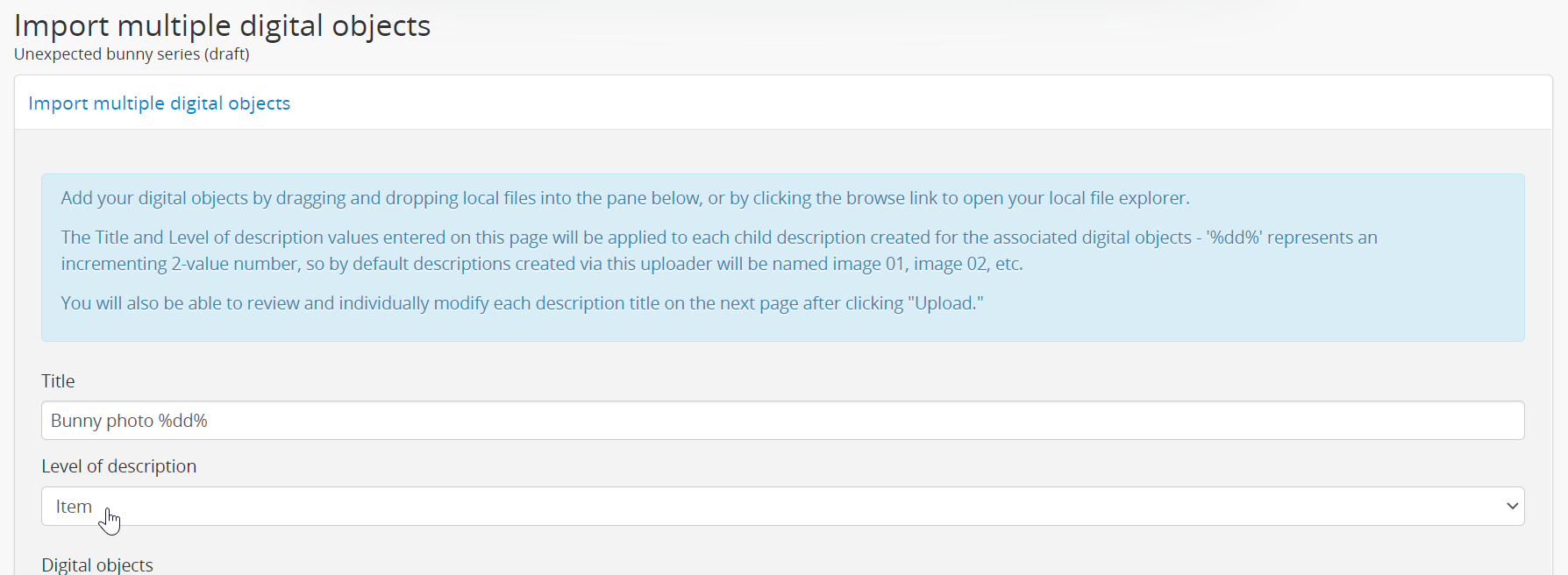 Selecting a level of description for the child descriptions