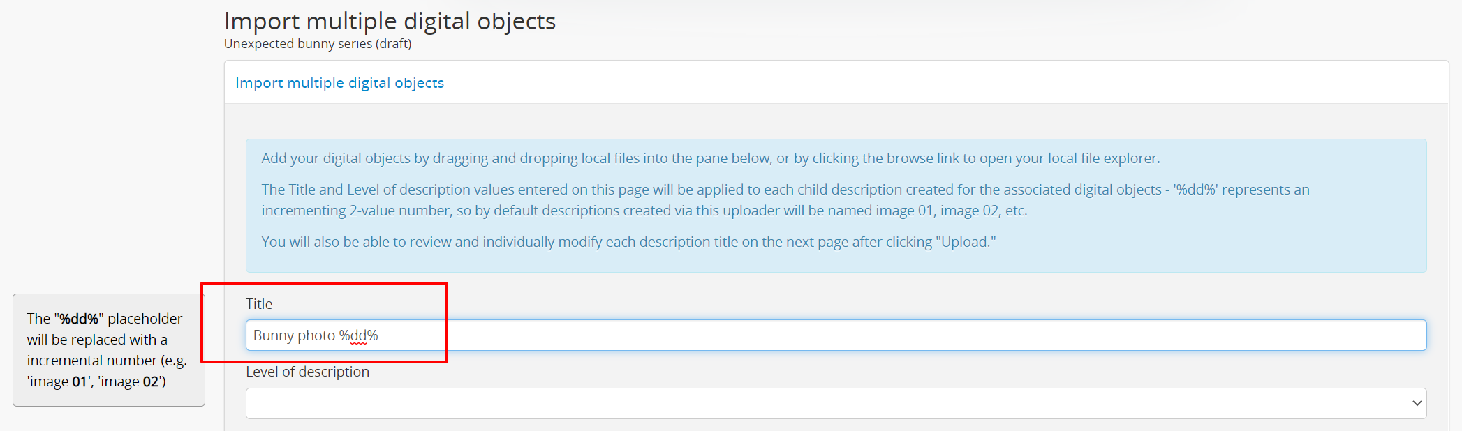 Choosing the default title added to child descriptions