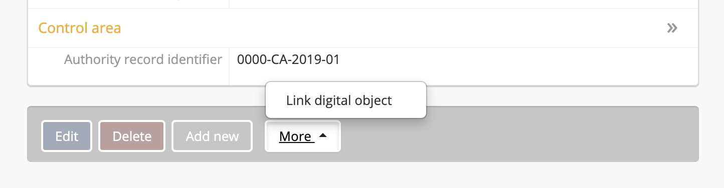 A image of the more menu, with the Link digital object option selected