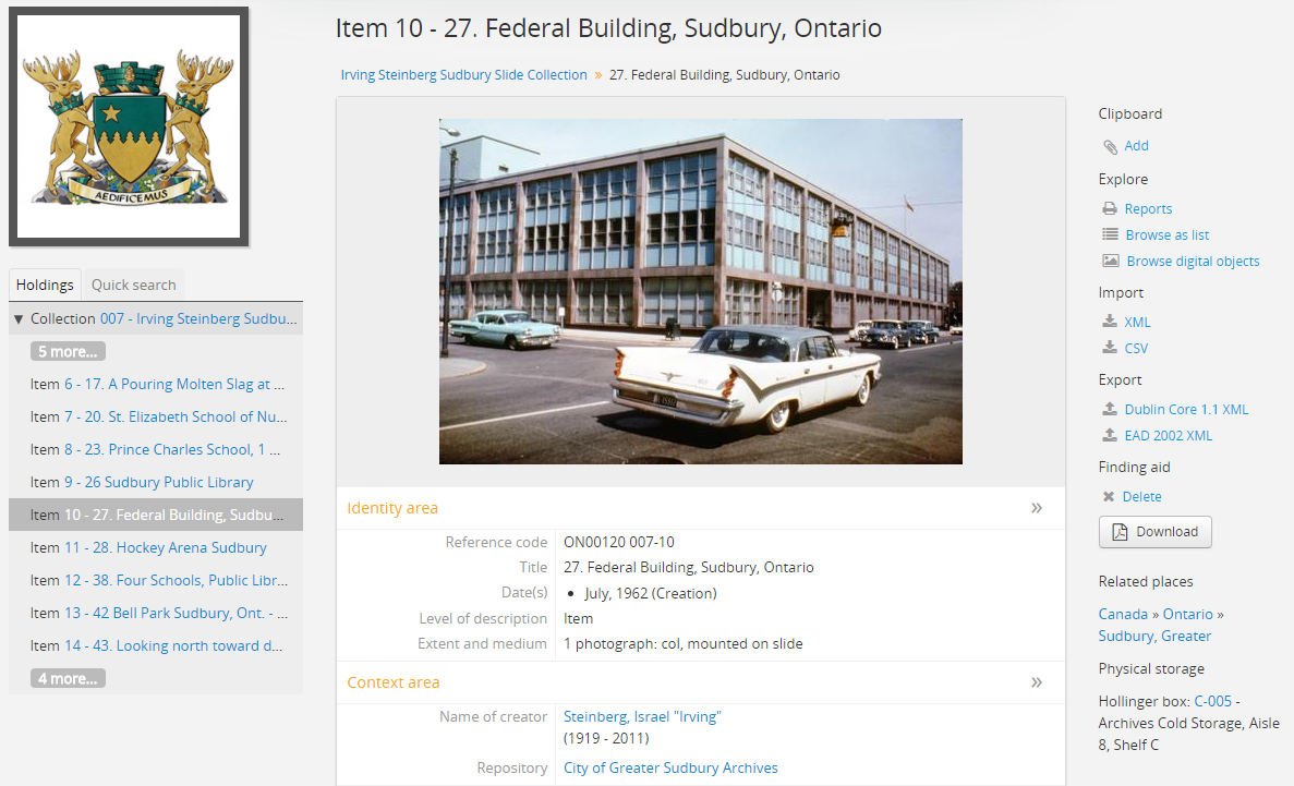 The view page of an archival description with a digital object