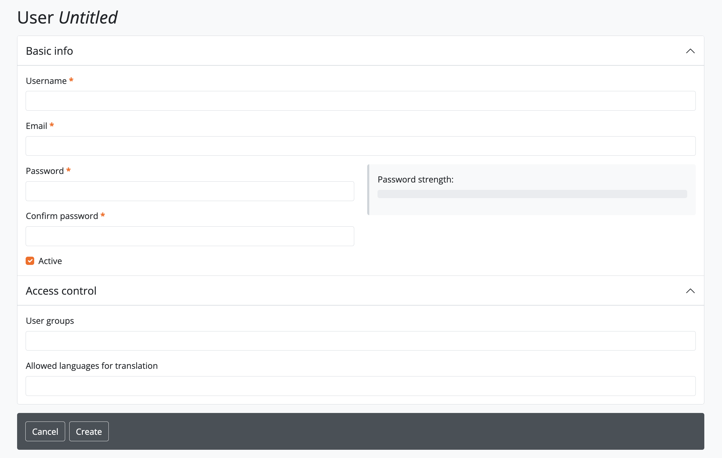 An image of a new User page in edit mode