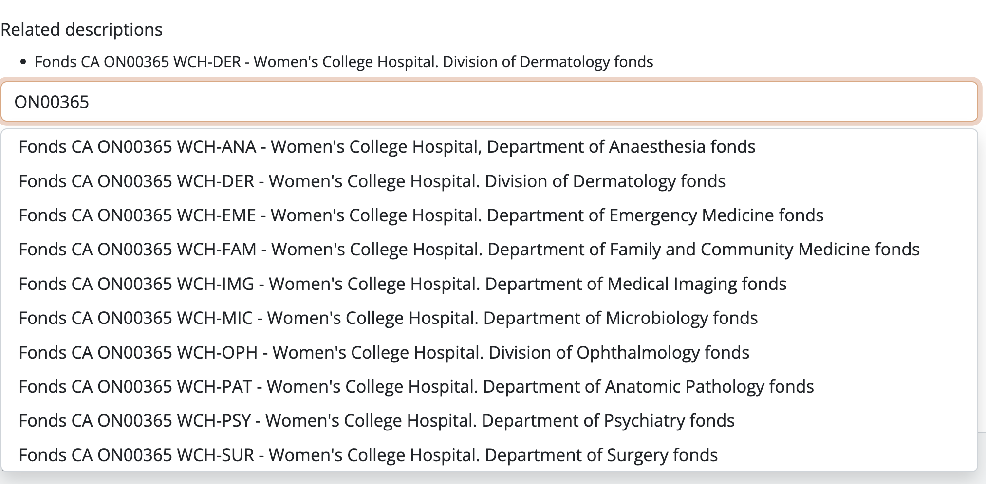 Using the related descriptions field to find a second description