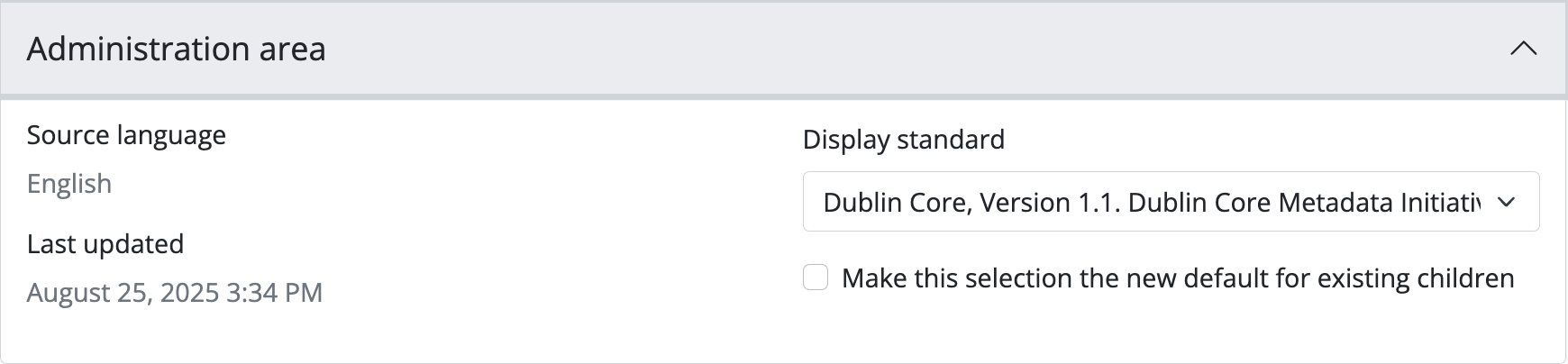 An image of the data entry fields for the Administration area.