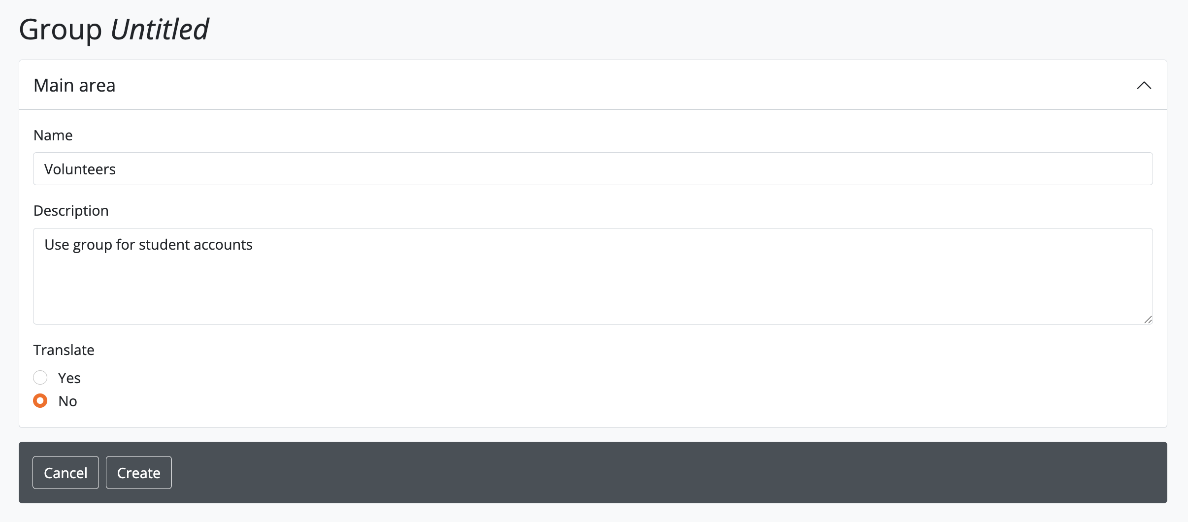 An image of a blank edit page for a new Group