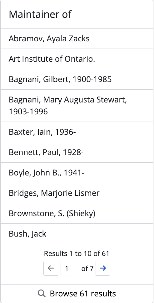 An image of list of maintained authority records on an archival institution's view page