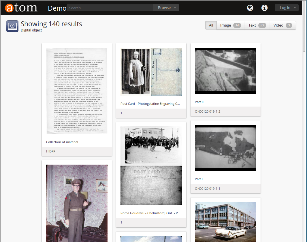 Example of a browse page for digital objects