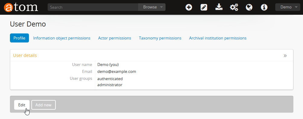 An image of a user's profile page in view mode
