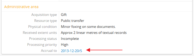 A link to the original accession on an accrual