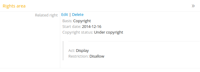 Example rights records when displayed is Disallowed