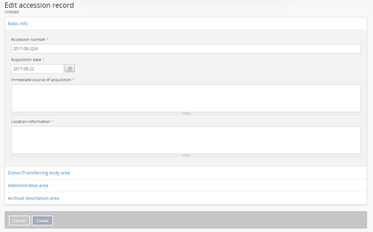 An image of the accessions edit page