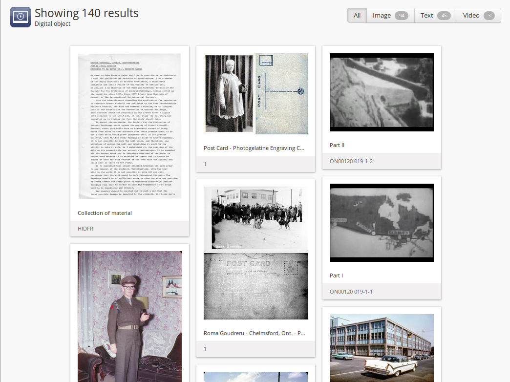Example of a browse page for digital objects