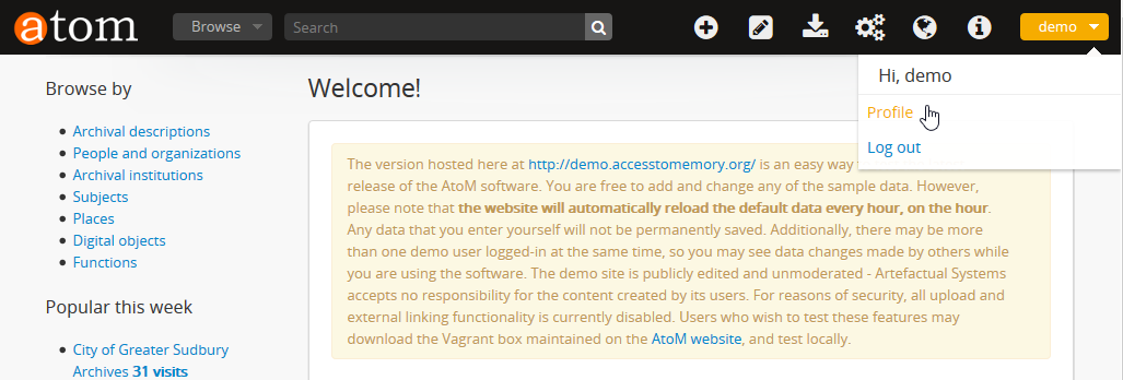 An image of a user clicking on the Profile option