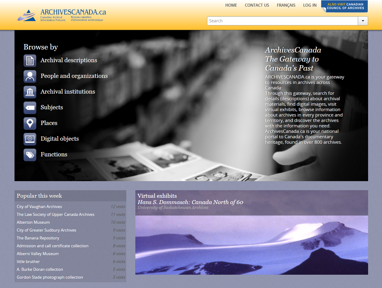Example of a customized homepage in AtoM