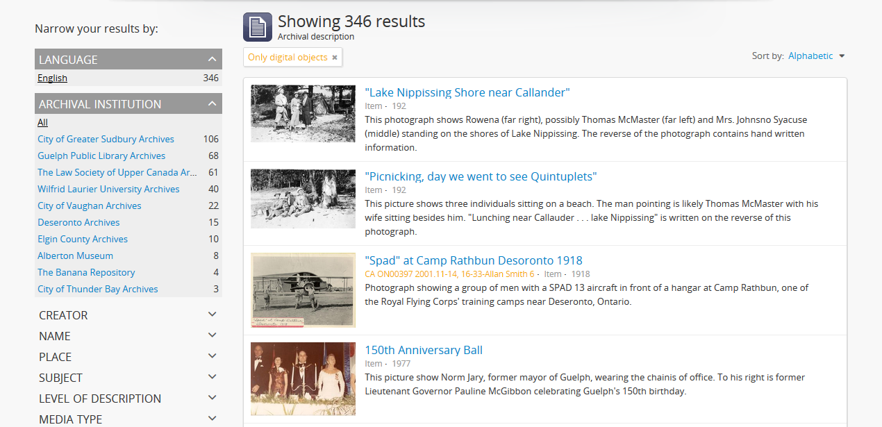 Example of a search results page