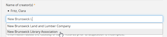 An image of adding a new creator in the DACS template