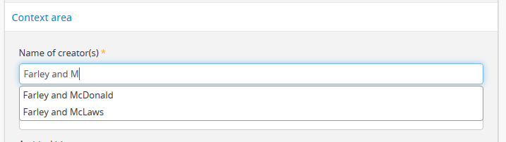An image of adding a new creator in the ISAD template