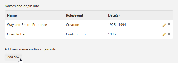 An image of adding a new creator in the MODS template