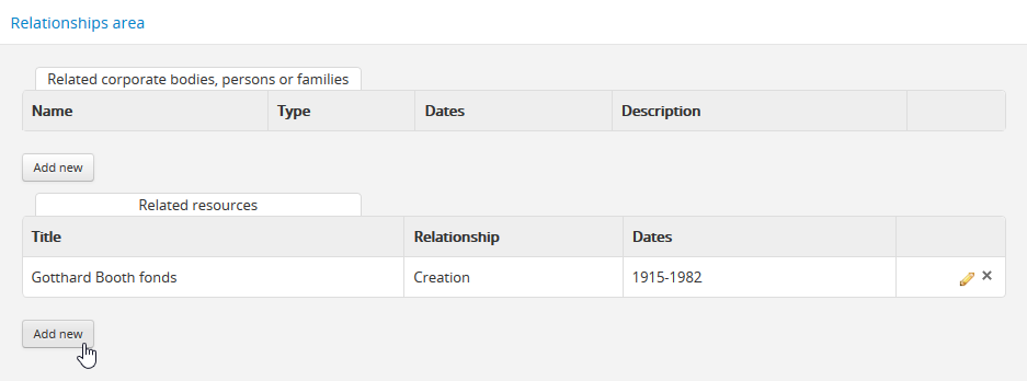 An image of the Relationships area in an authority record