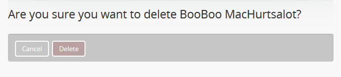 An image of the warning when Delete is selected on an authority
